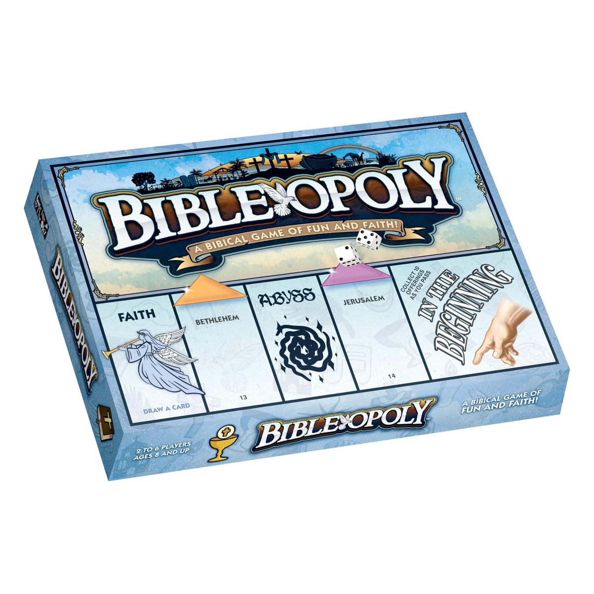 Late for the Sky Bibleopoly church pieces—durable wooden components for family play.