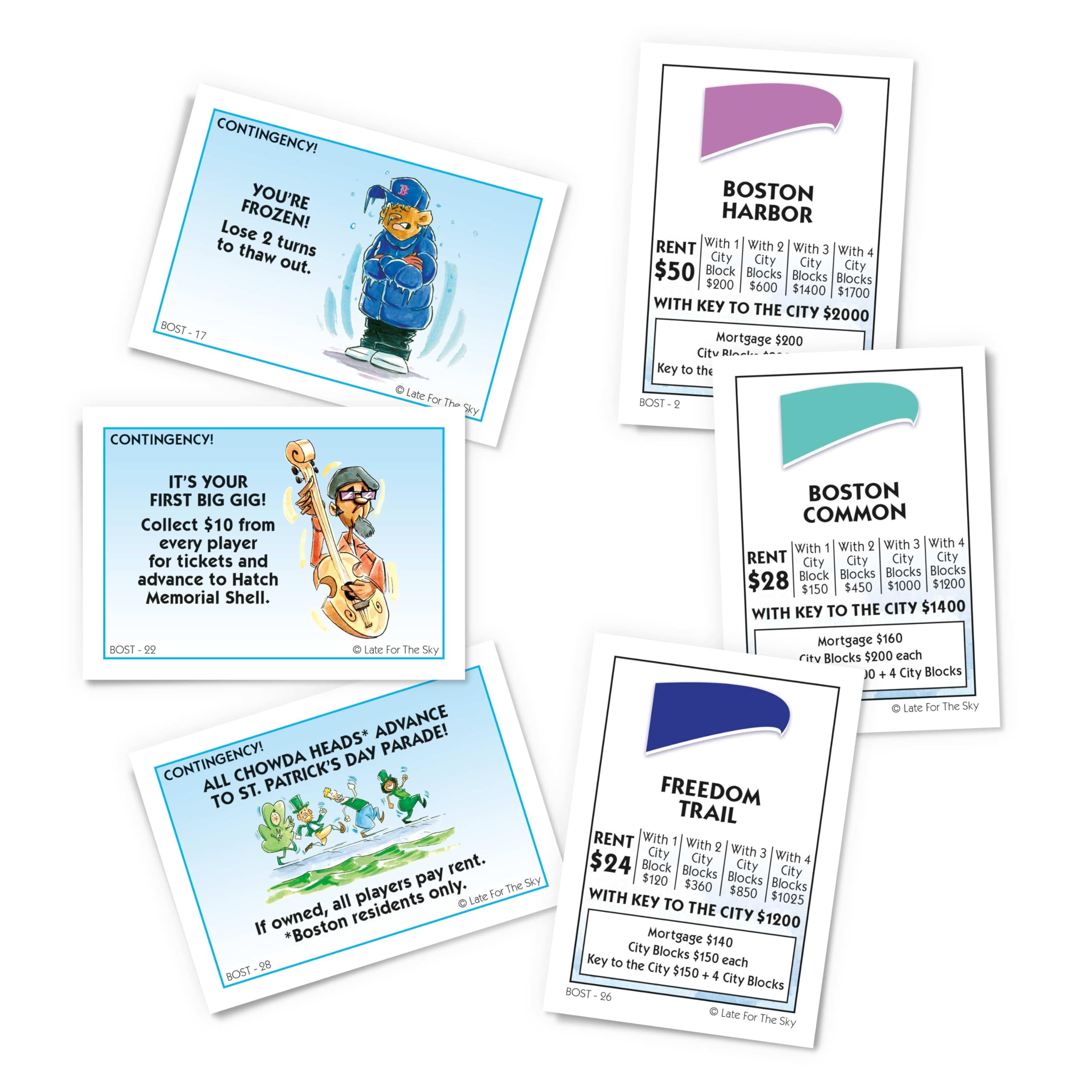Late for the Sky Boston-Opoly dice for quick, engaging turns