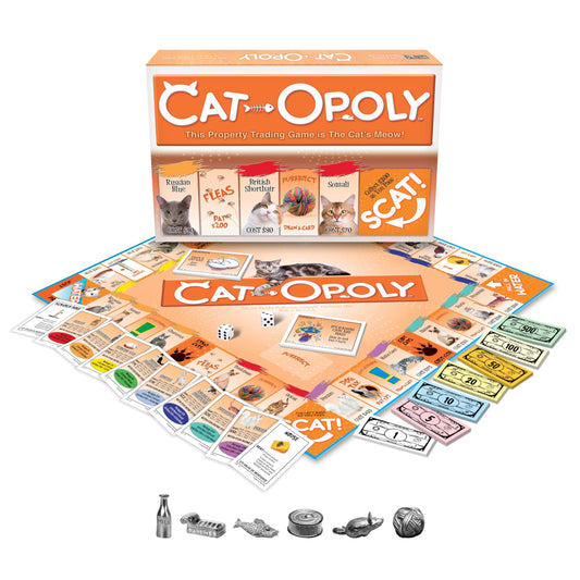 CAT-opoly milk bottle token in use during a family game night