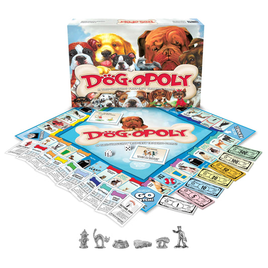 Dog-Opoly play setup by Late for the Sky, easy to learn for ages 8 and up