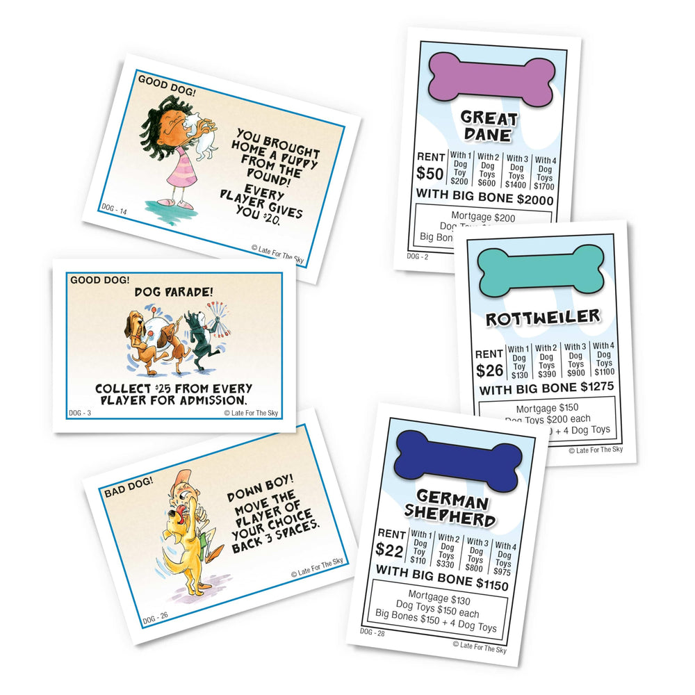 Late for The Sky Dog-Opoly bonus cards spice up every turn