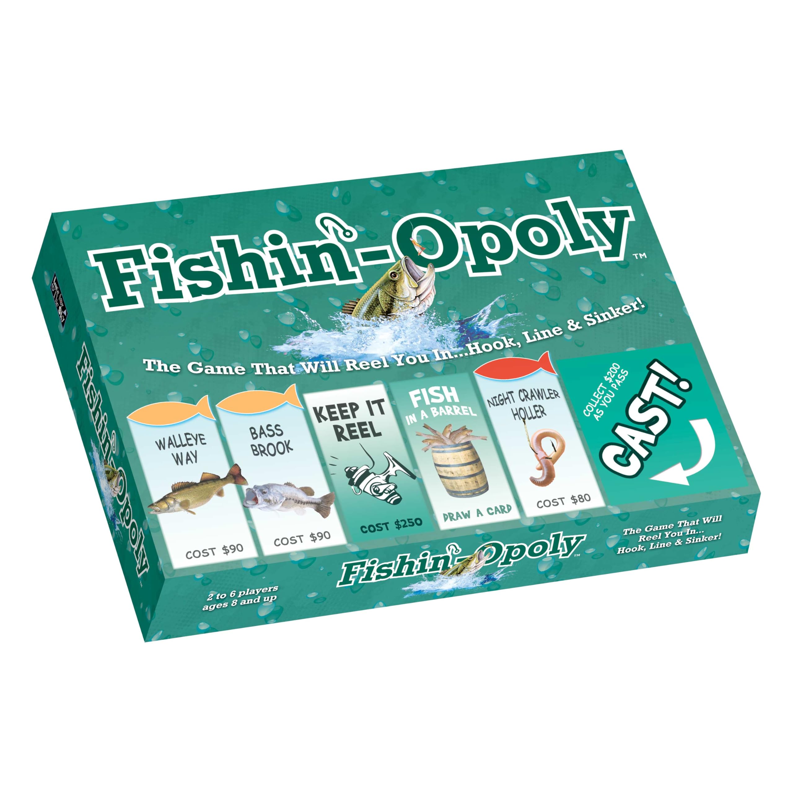 Late for the Sky Fishin'-Opoly board game cover art inviting family game night