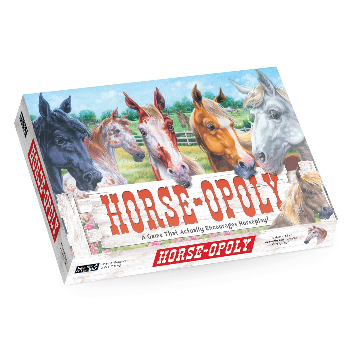 Late for the Sky Horse-Opoly board with colorful horse spaces for family game night