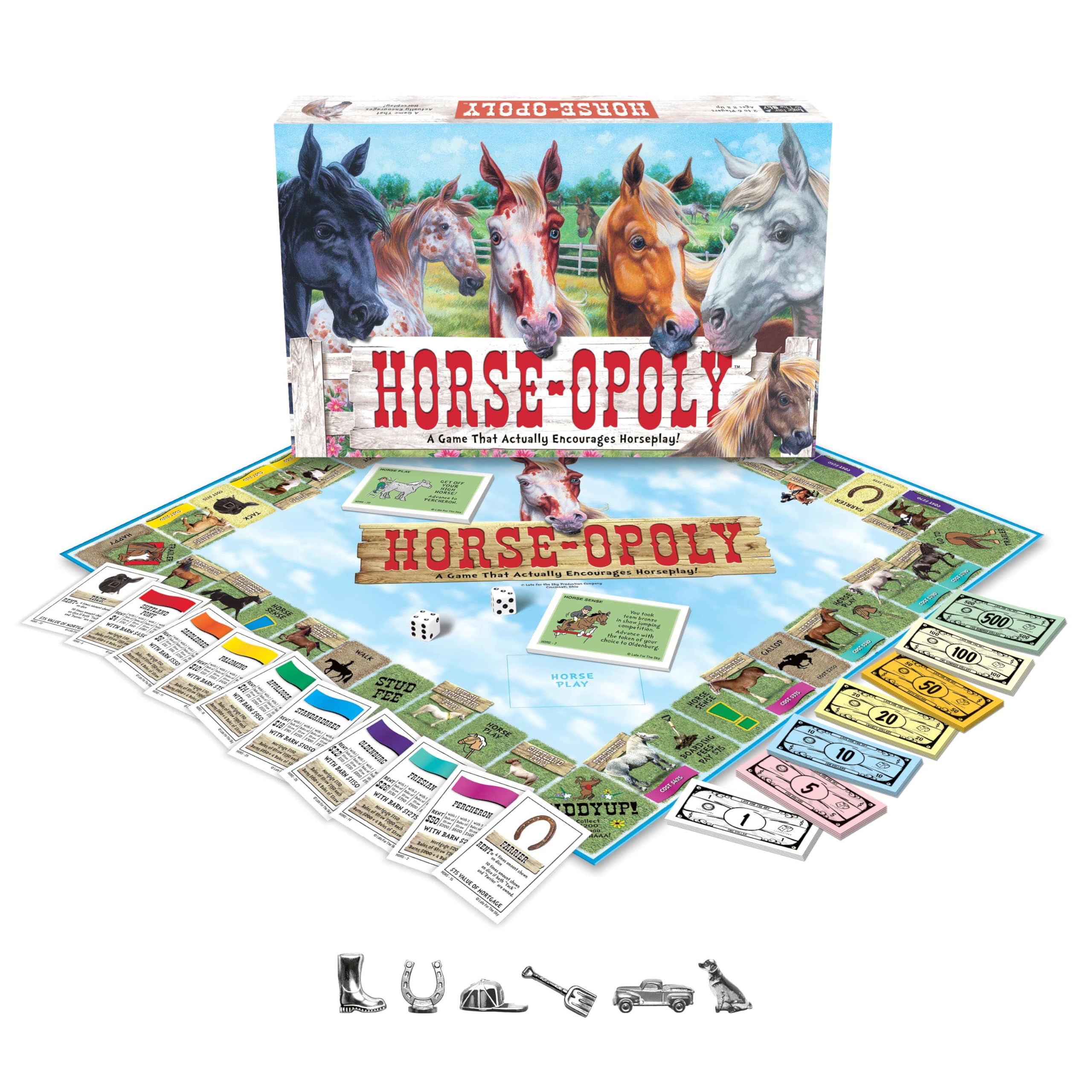 Late for the Sky Horse-Opoly players around the board during a turn