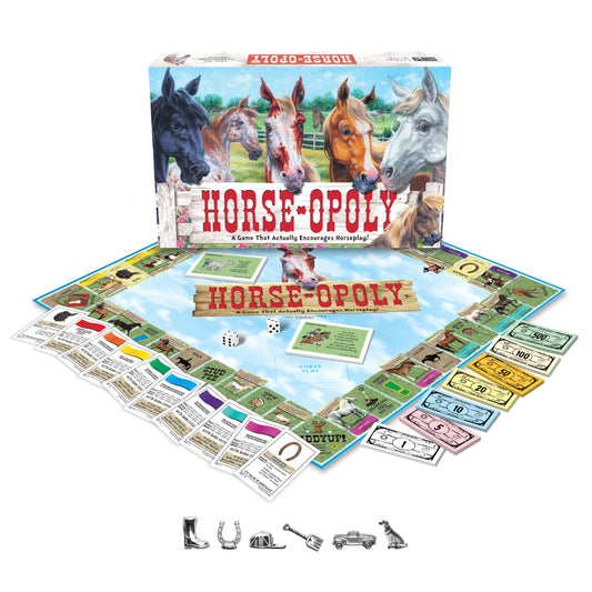 Late for the Sky Horse-Opoly players around the board during a turn