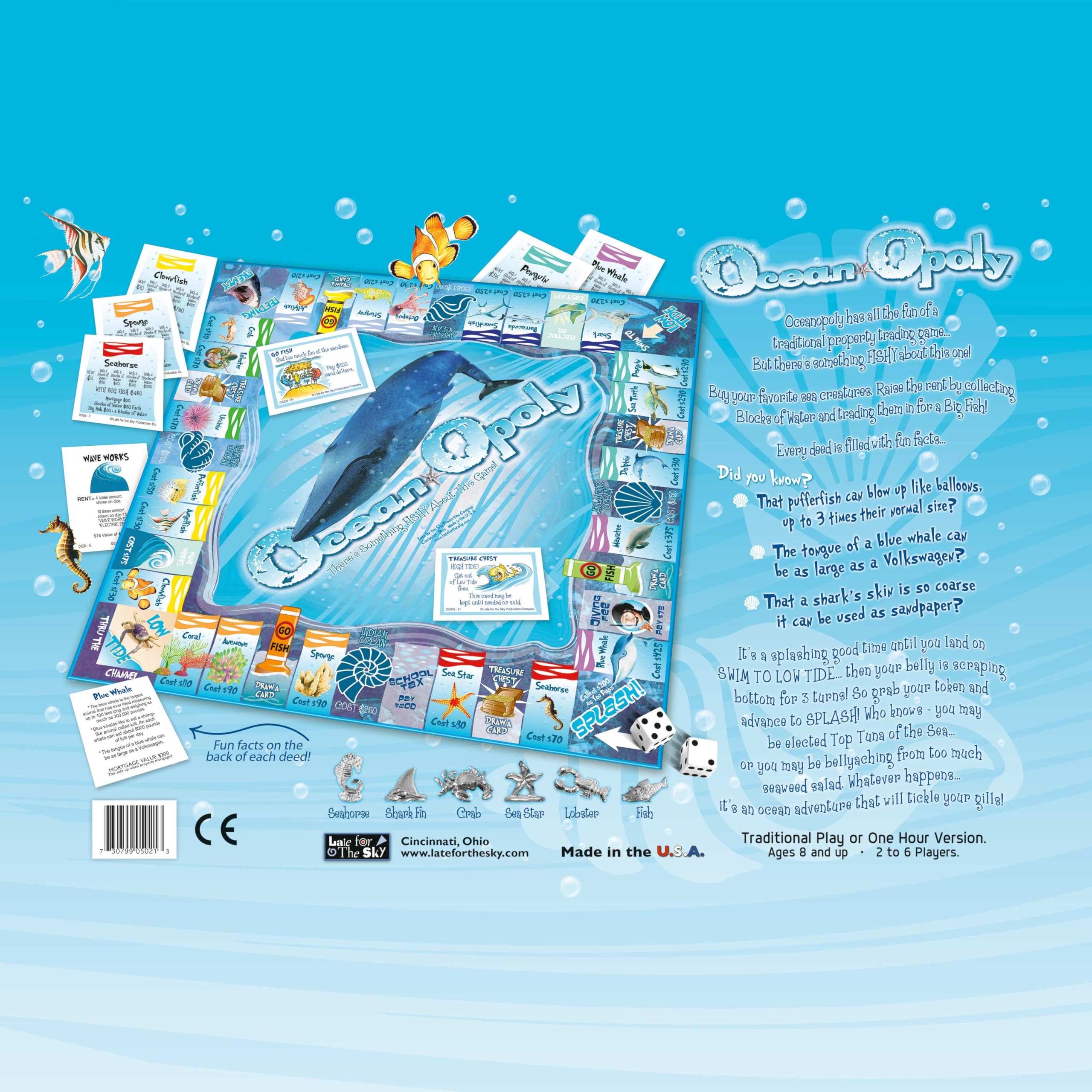 Late for the Sky Ocean-Opoly educational cards with habitats and tips.