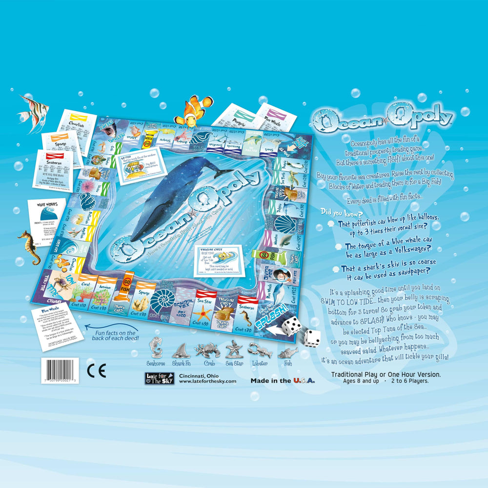 Late for the Sky Ocean-Opoly educational cards with habitats and tips.