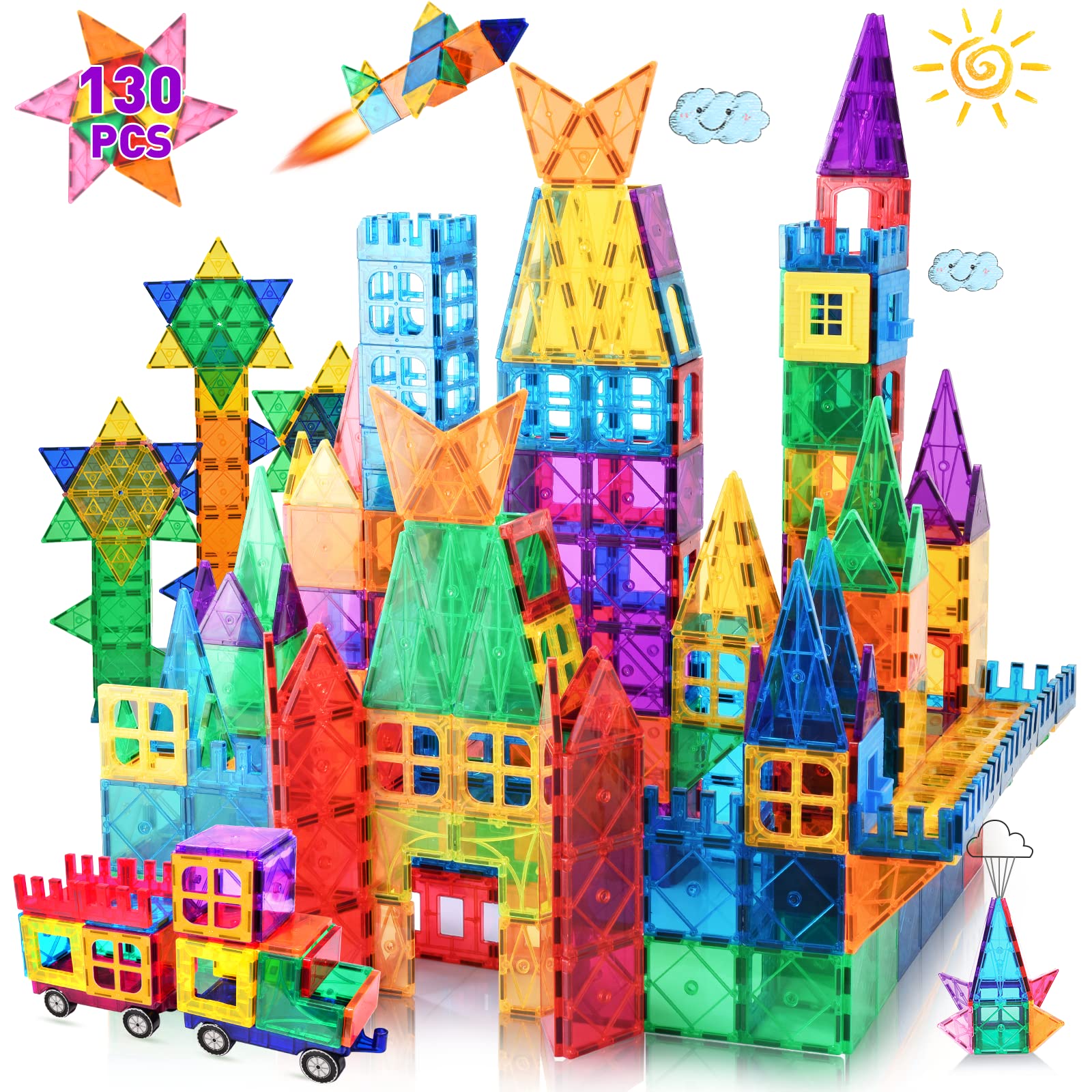 LATI 130-piece magnetic tiles build set for kids promotes imaginative play and STEM exploration