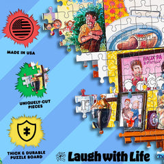 Laugh with Life dad joke puzzle scene 3, relaxing screen-free challenge for teens and adults
