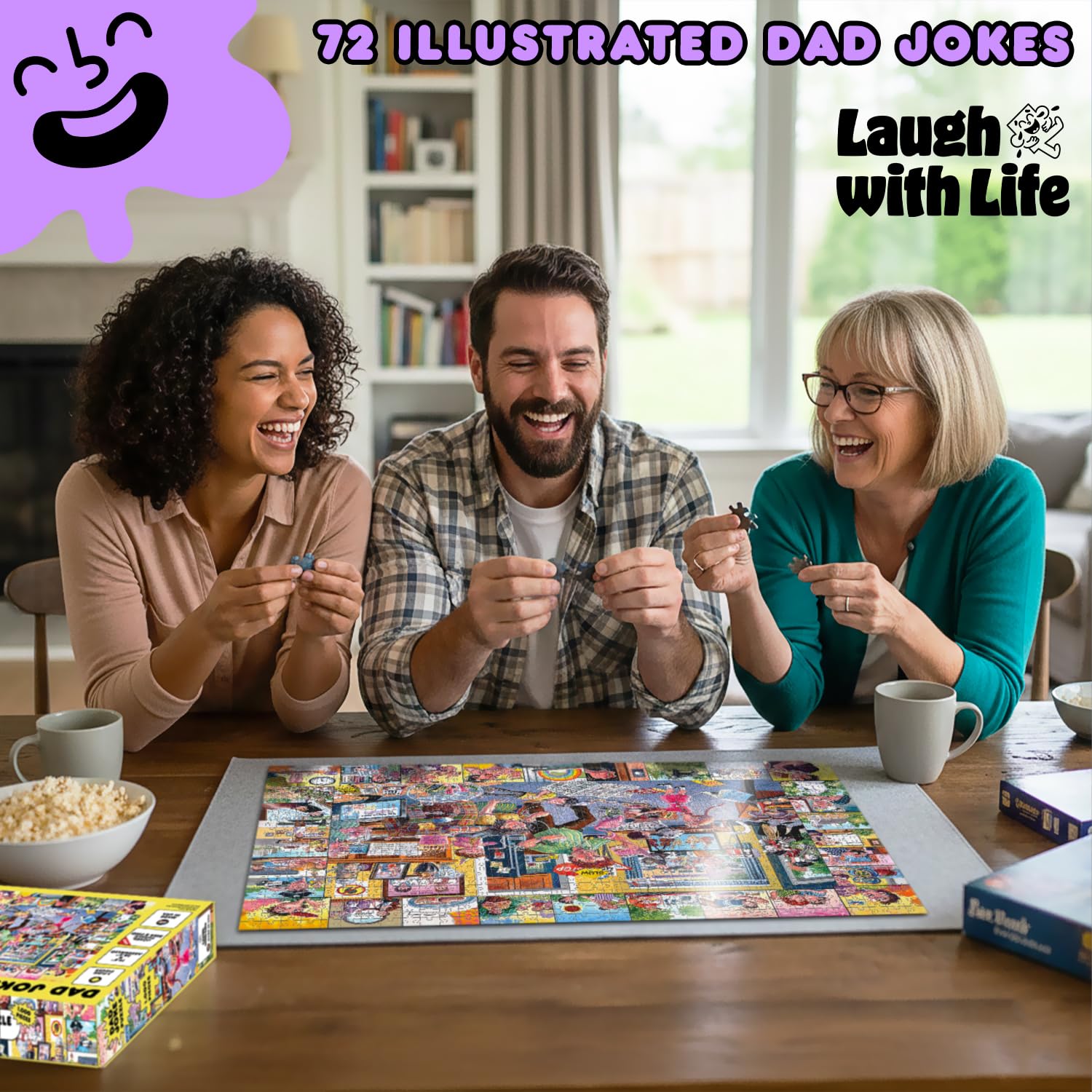 Laugh with Life dad joke puzzle scene 6, completed art ready for display and reminiscence
