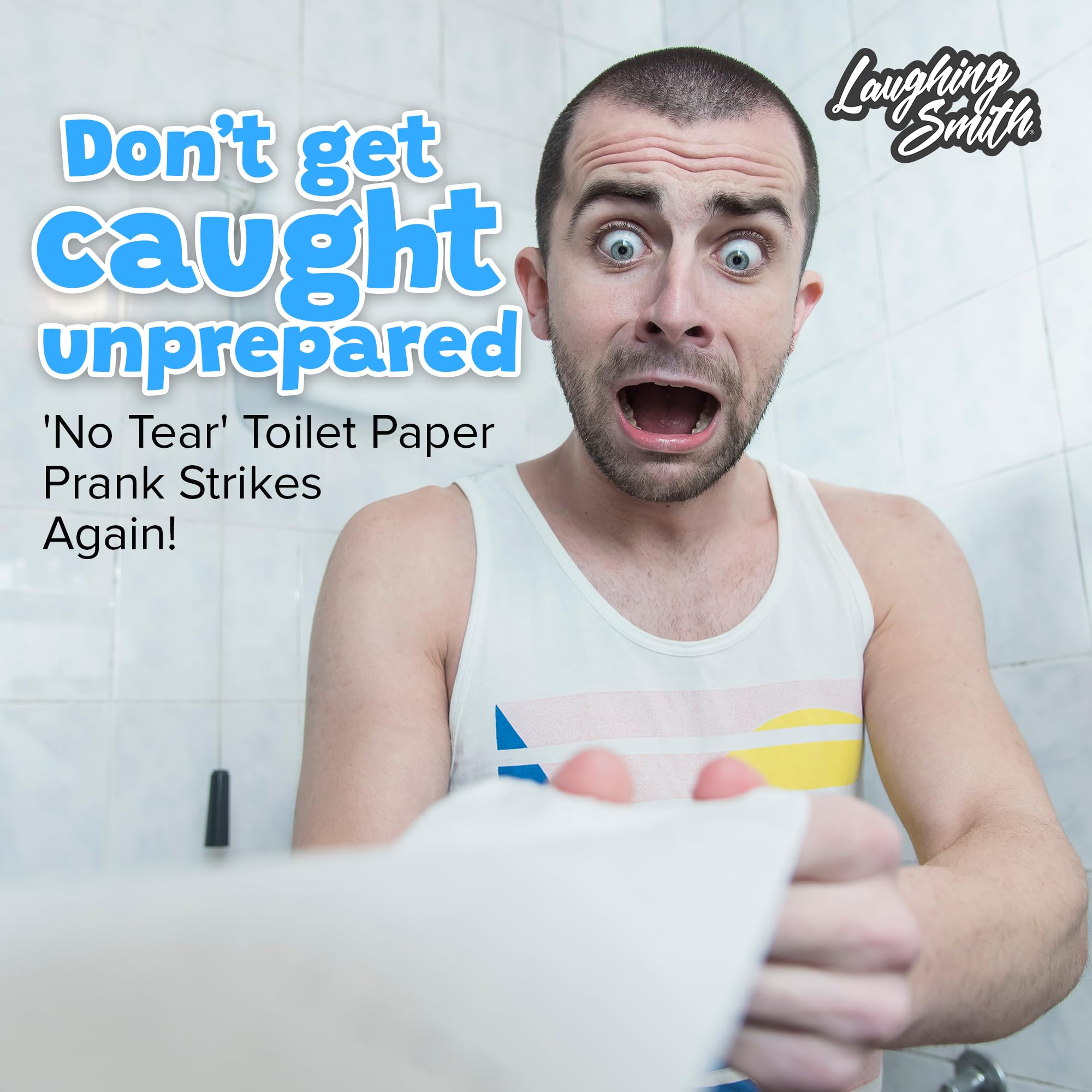 Laughing Smith No Tear Prank Toilet Paper unrolling demo, captures suspense and reveal in videos.