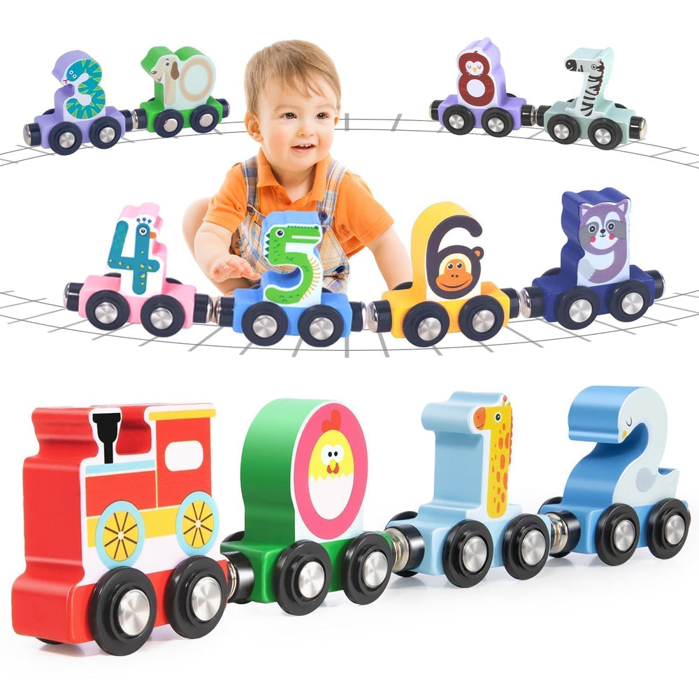Lauon wooden magnetic train track with animals boosts imaginative play and recognition.