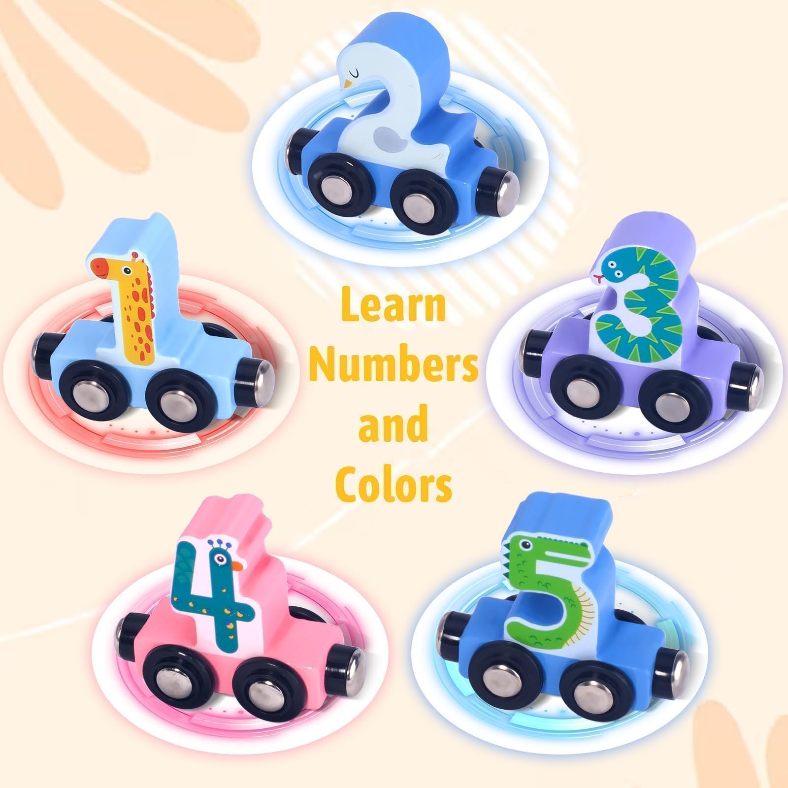 Lauon wooden train track letters and numbers aids early literacy through exploration.