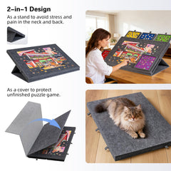 Lavievert 2-in-1 stand and cover protects unfinished puzzles from dust.