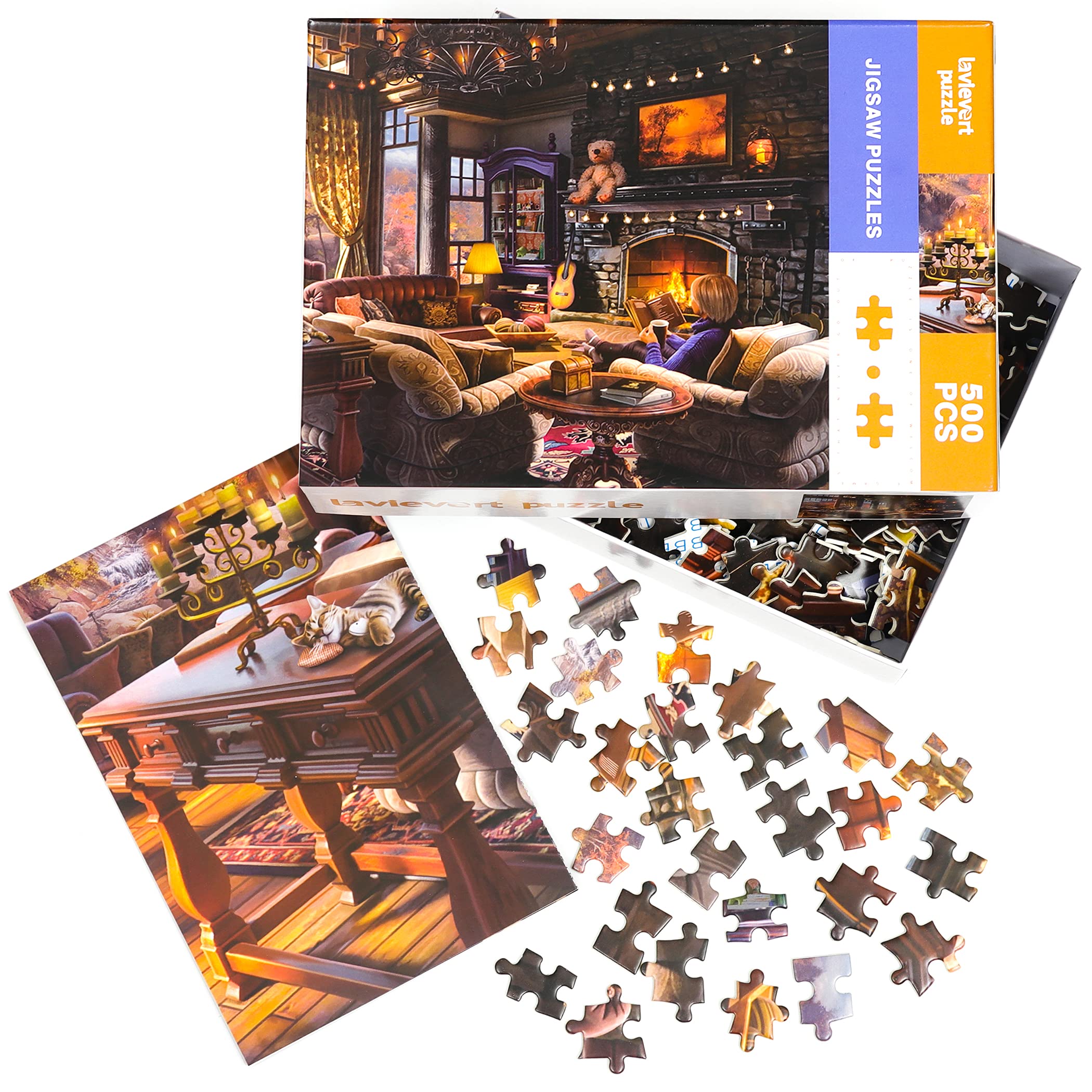 Lavievert 500pc puzzle finished size 20.47 by 14.96 inches for display.