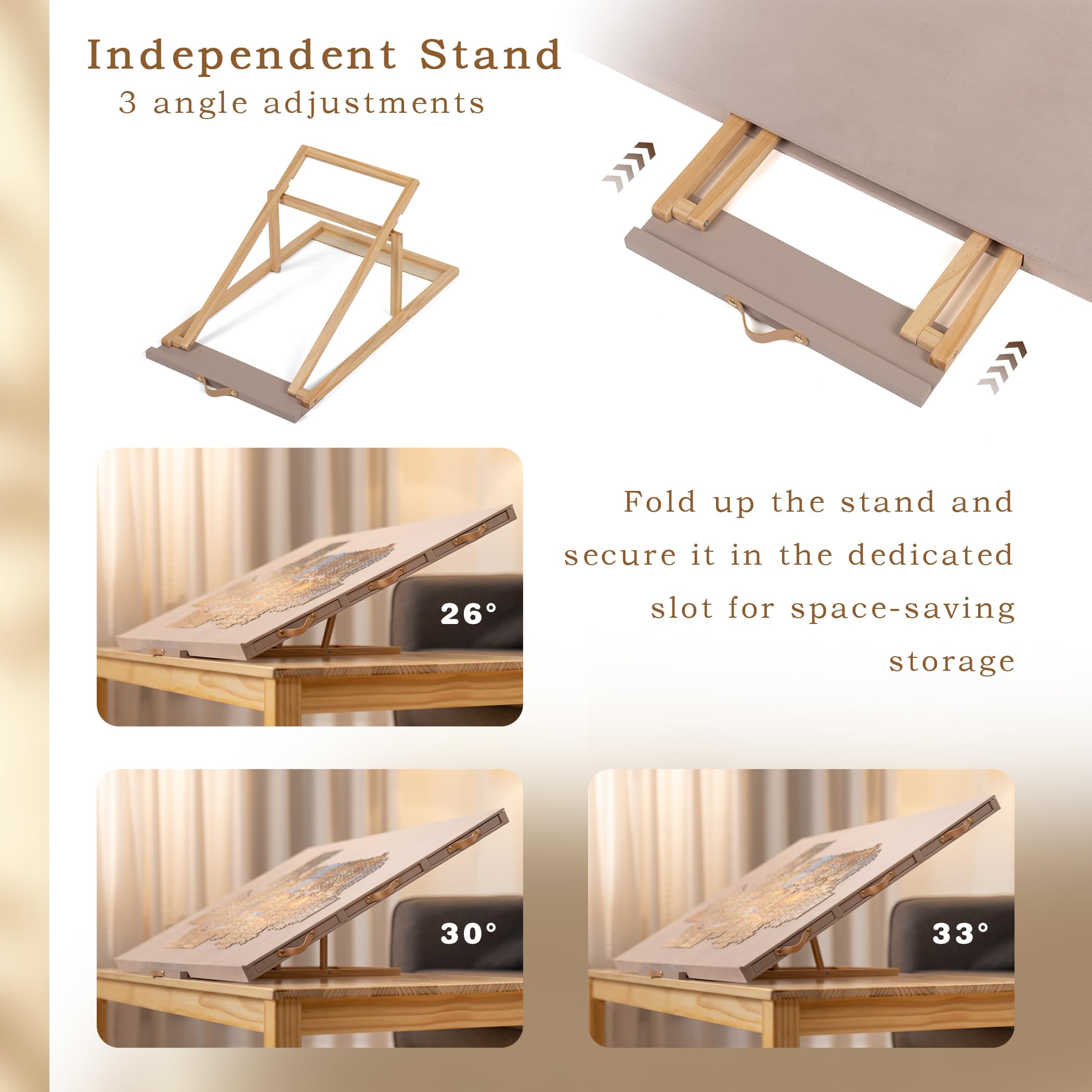 Lavievert detachable stand showing three tilt angles for customized viewing