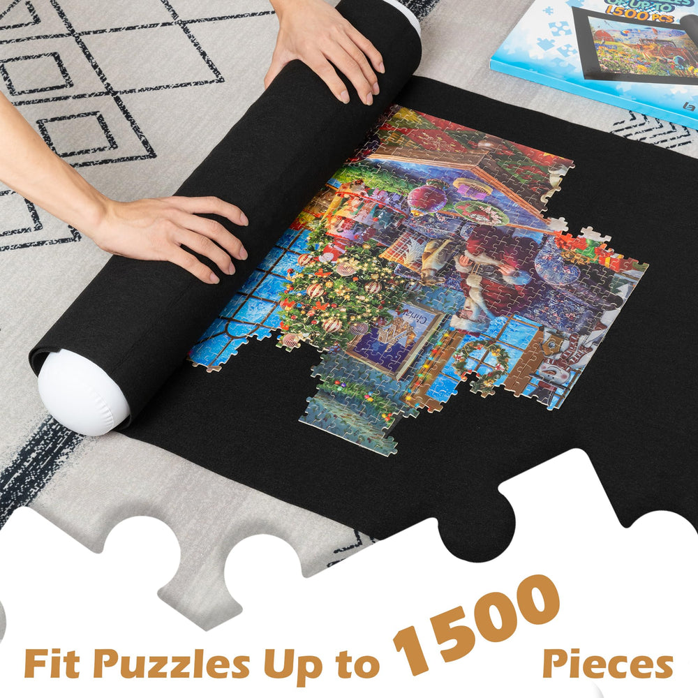 Inflatable tube demonstrates secure, leak-free storage for unfinished puzzles.