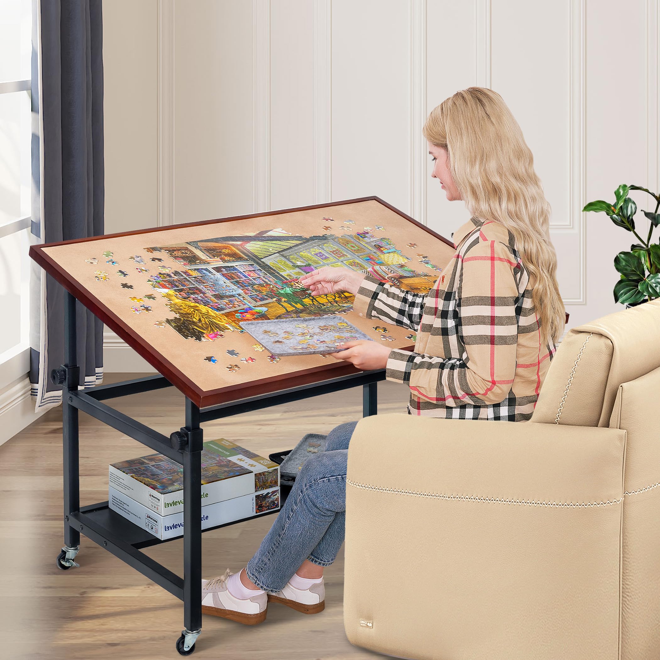 Lavievert puzzle table dust cover guards pieces from dust and pets.