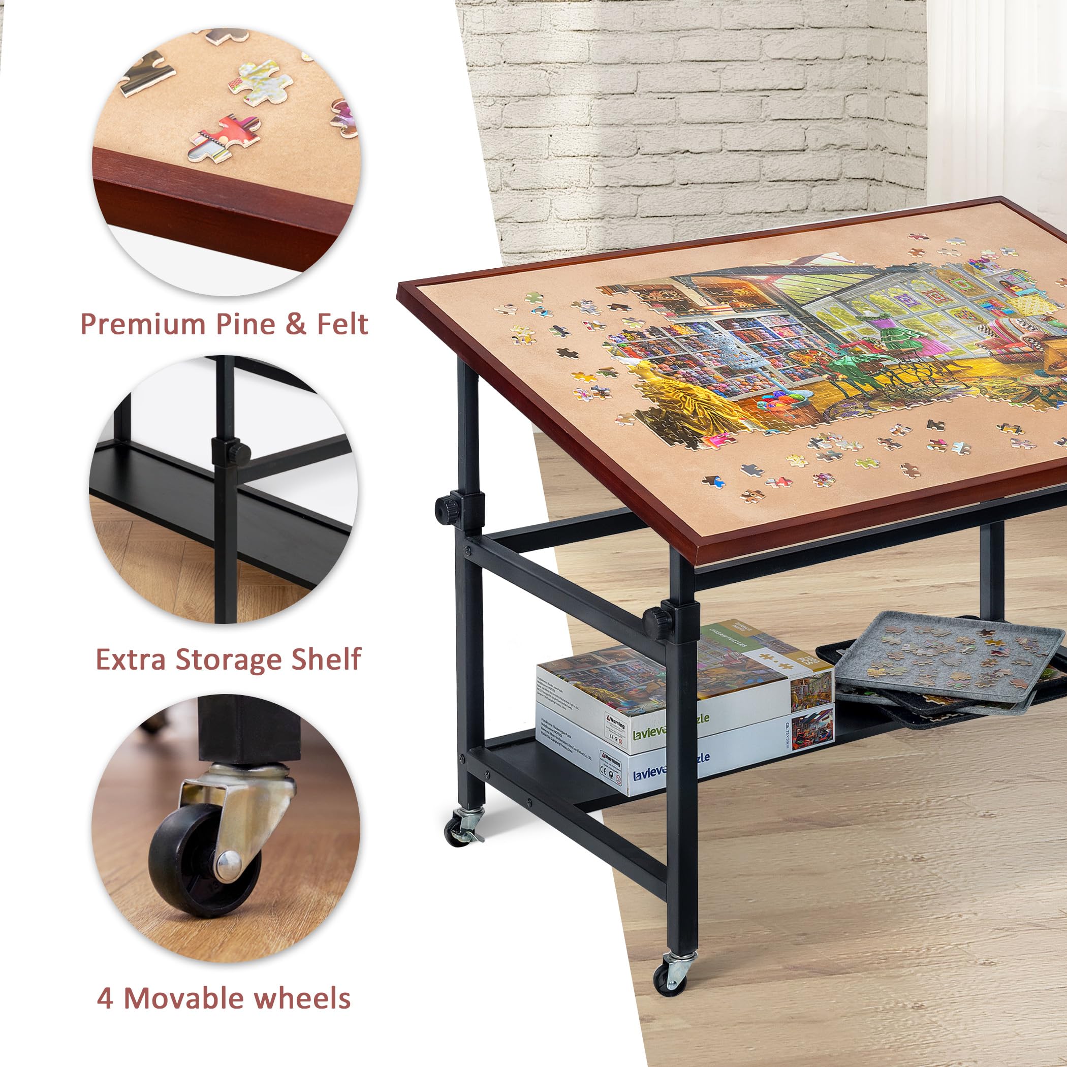 Lavievert puzzle table four-wheels lets you move it easily around the room.