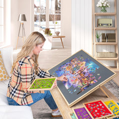 Lavievert puzzle table on wheels enables smooth movement during play