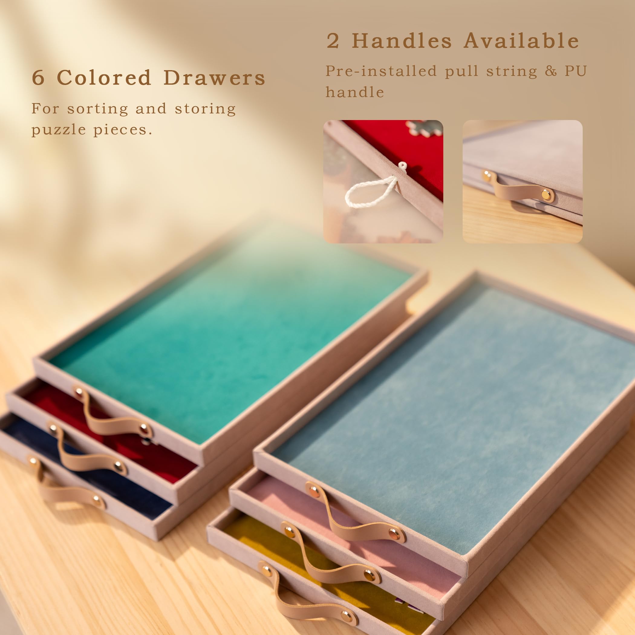 Lavievert six color-coded drawers keep puzzle pieces organized during assembly