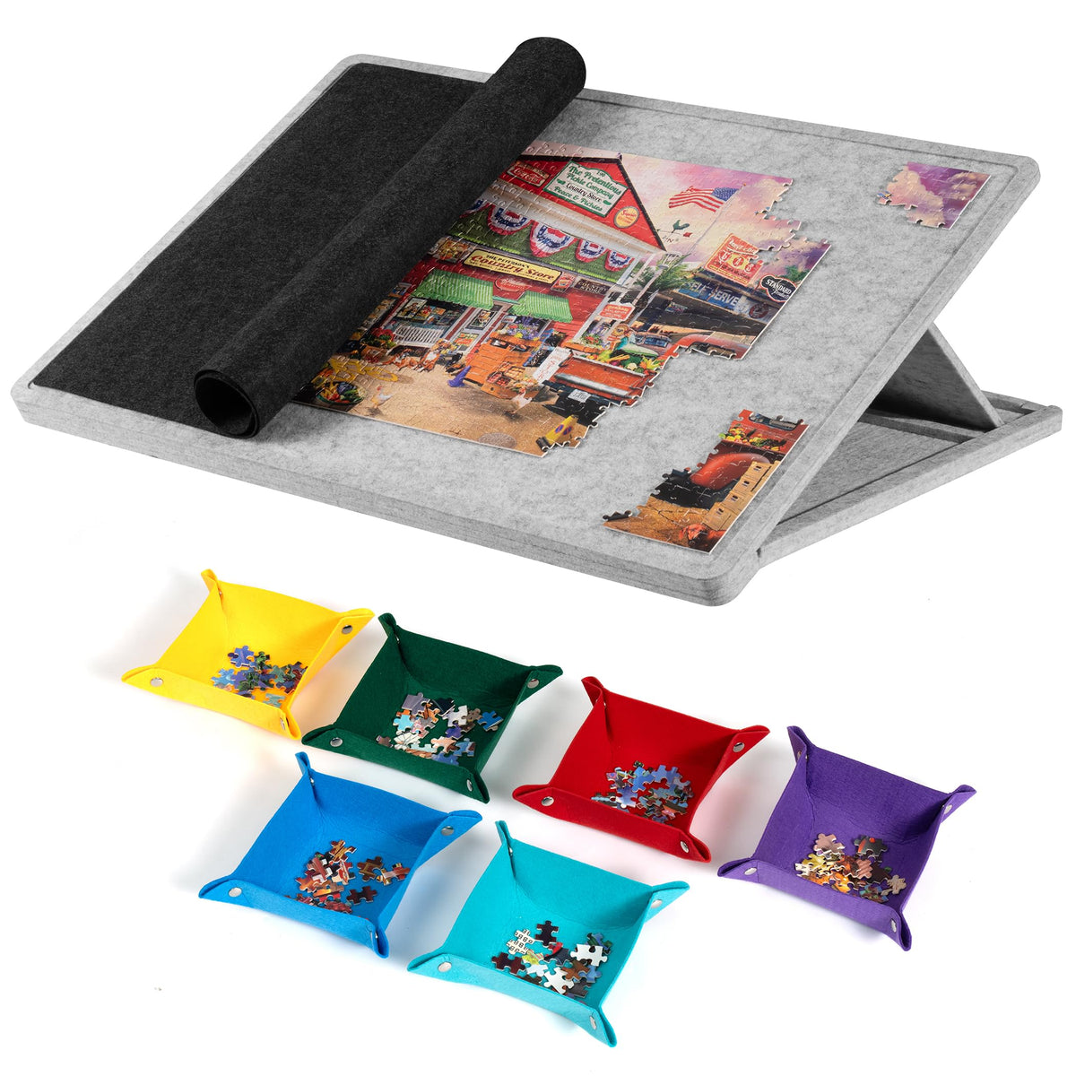 Lavievert tilting puzzle board with cover protects unfinished puzzles while you solve.