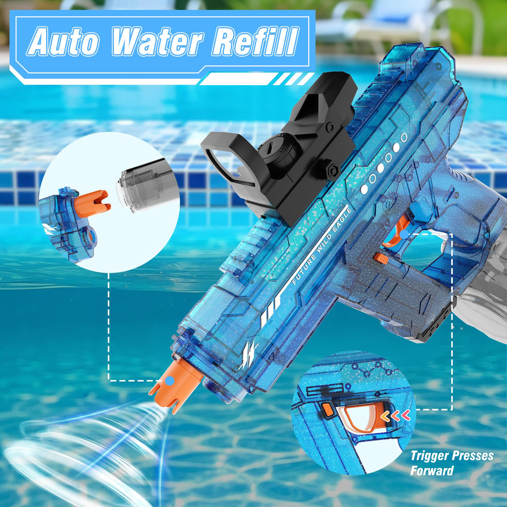 Lawdiey electric water gun 800ml tank supports longer sessions.