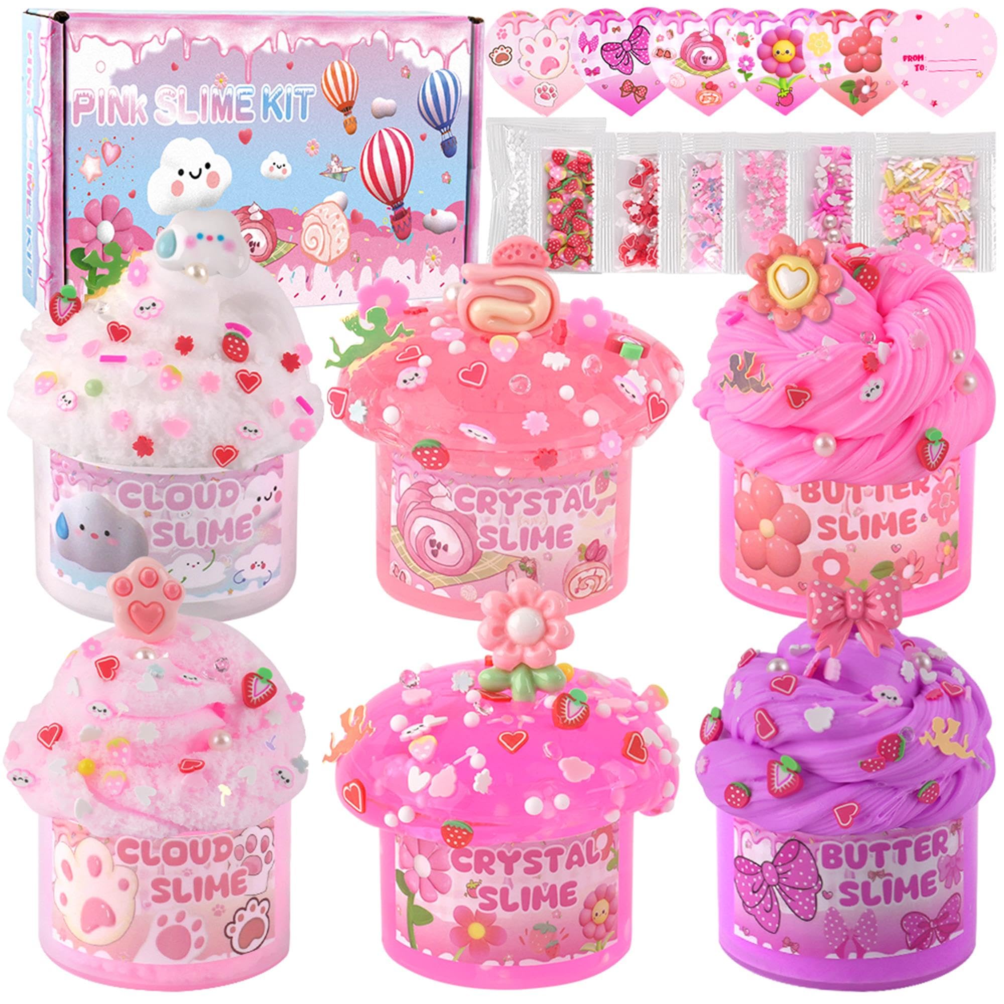 LAWOHO 6-pack pink slime kit for creative play and sensory exploration