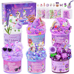 LAWOHO 6-pack slimes kit in purple collection for creative play.