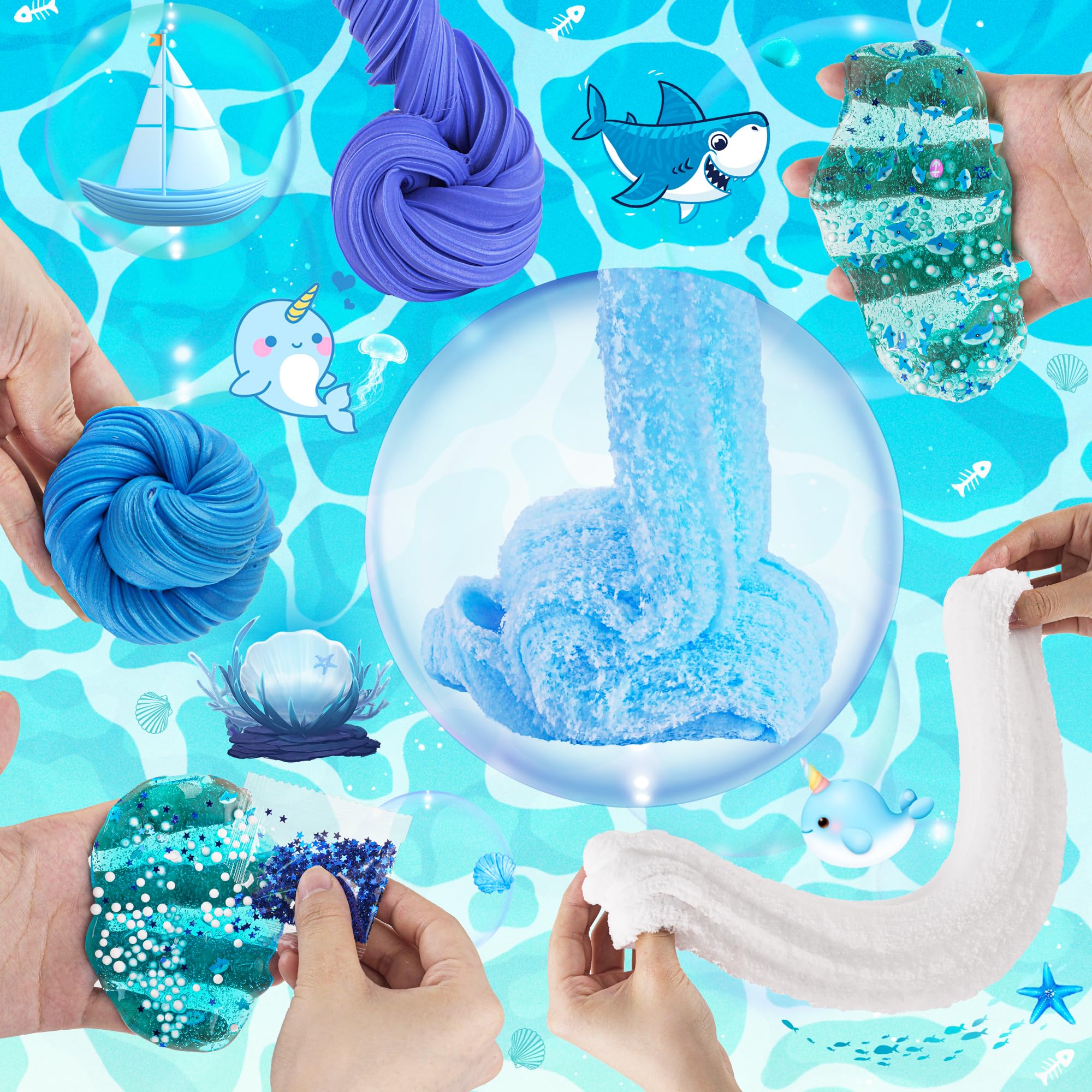 LAWOHO Blue Crystal Slime with bubbles adds visual pop and tactile crunch.