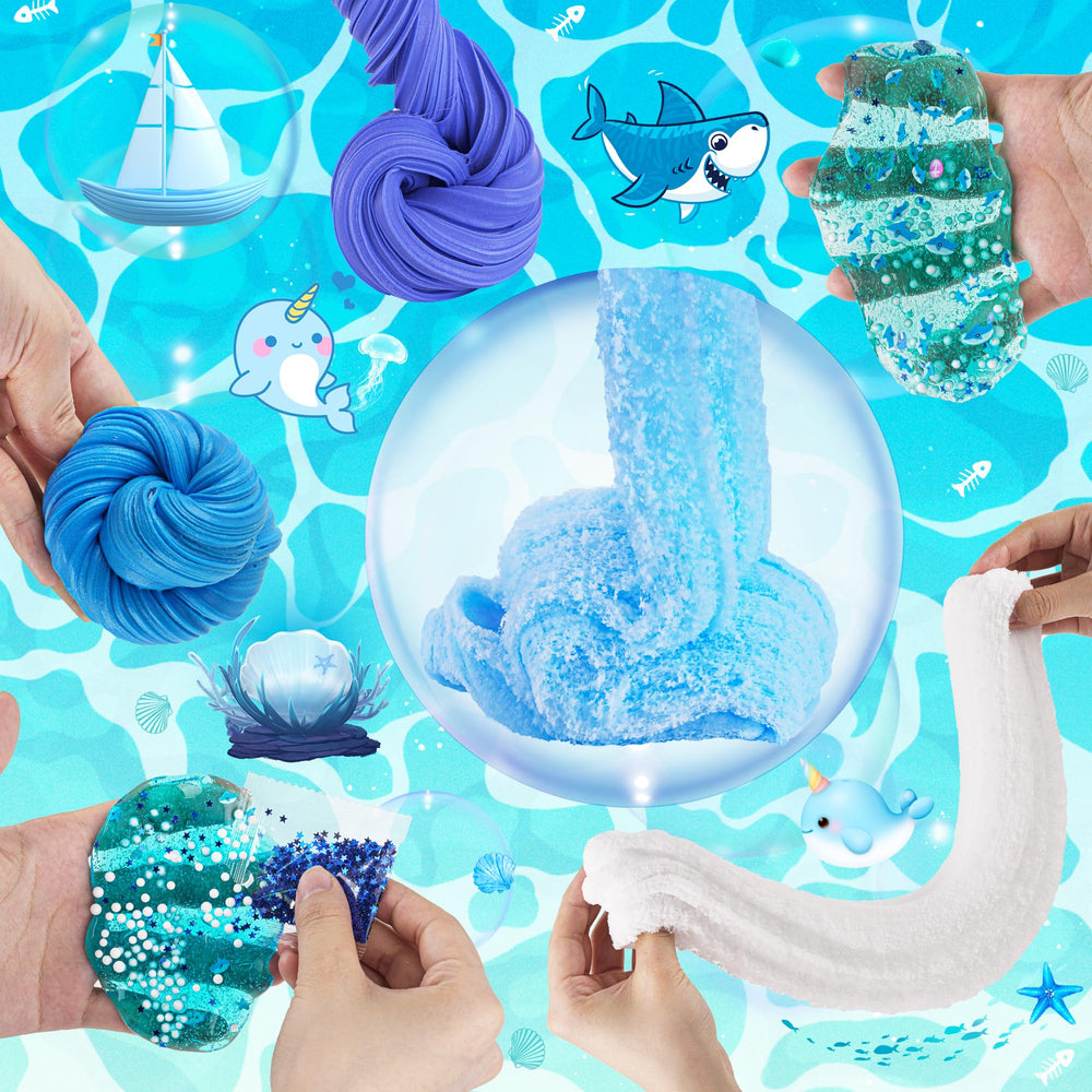 LAWOHO Blue Crystal Slime with bubbles adds visual pop and tactile crunch.