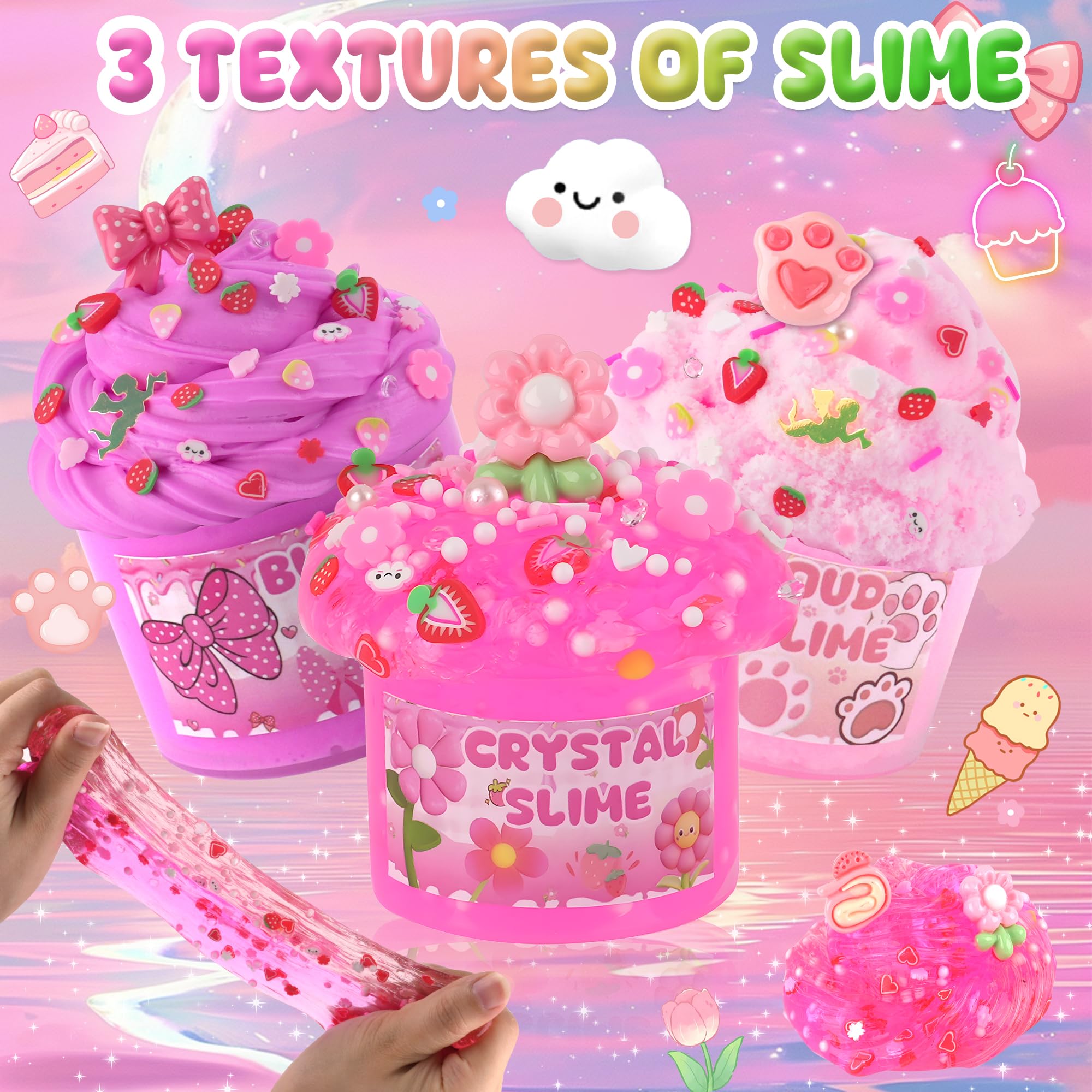 LAWOHO pink clear crystal slime in 60ml container with bubbles