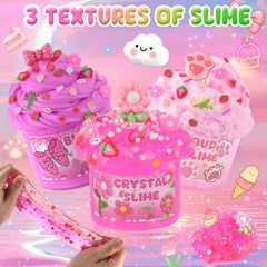 LAWOHO pink clear crystal slime in 60ml container with bubbles
