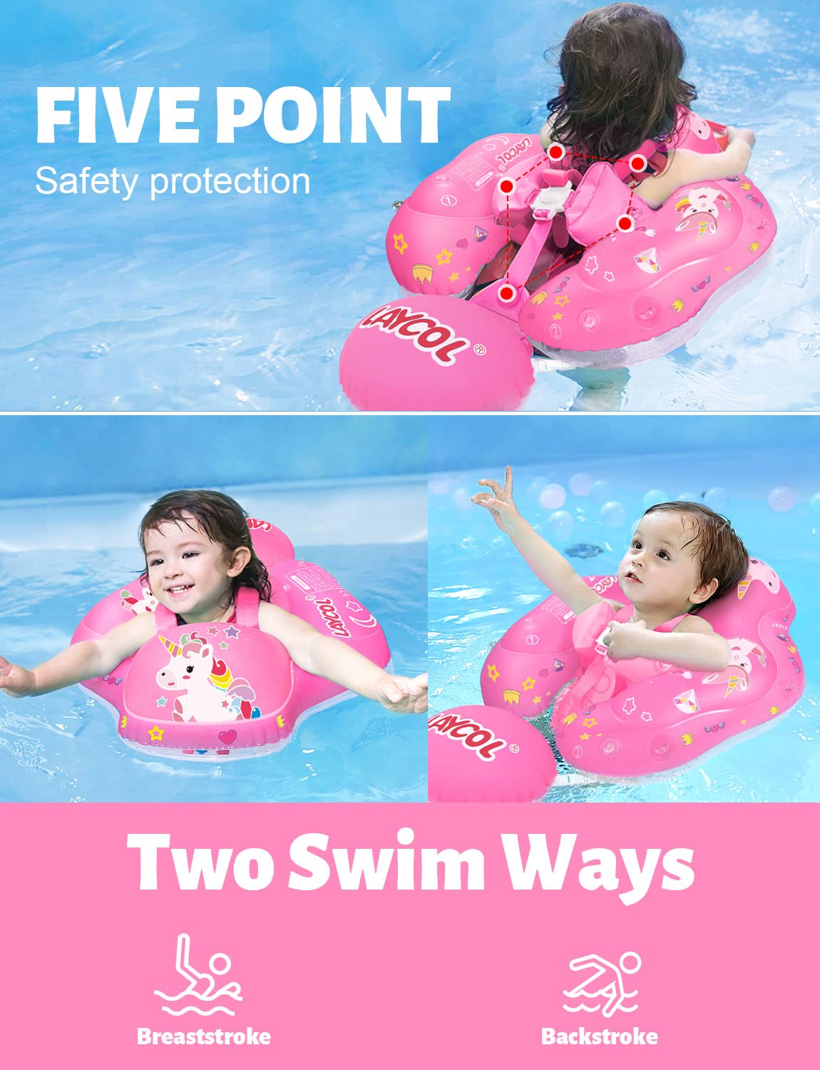 LAYCOL float supports breaststroke and backstroke for versatile play.