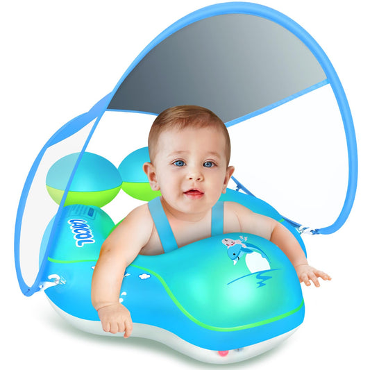 LAYCOL baby float with canopy provides UPF 50+ sun protection for infants