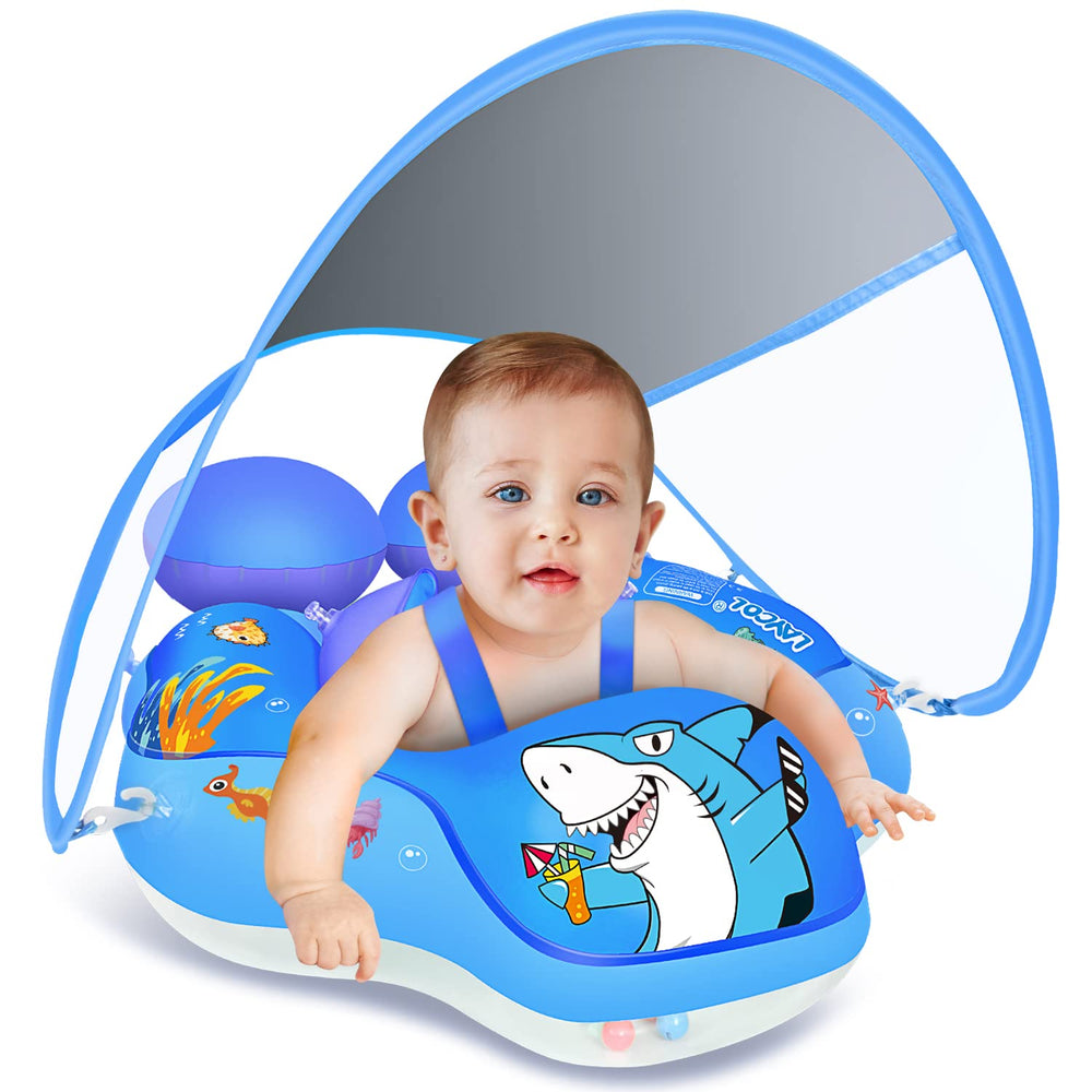 LAYCOL baby float with sun canopy for UPF50+ protection during pool time