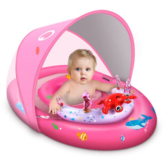 LAYCOL baby pool float with canopy and toy console for interactive pool play.