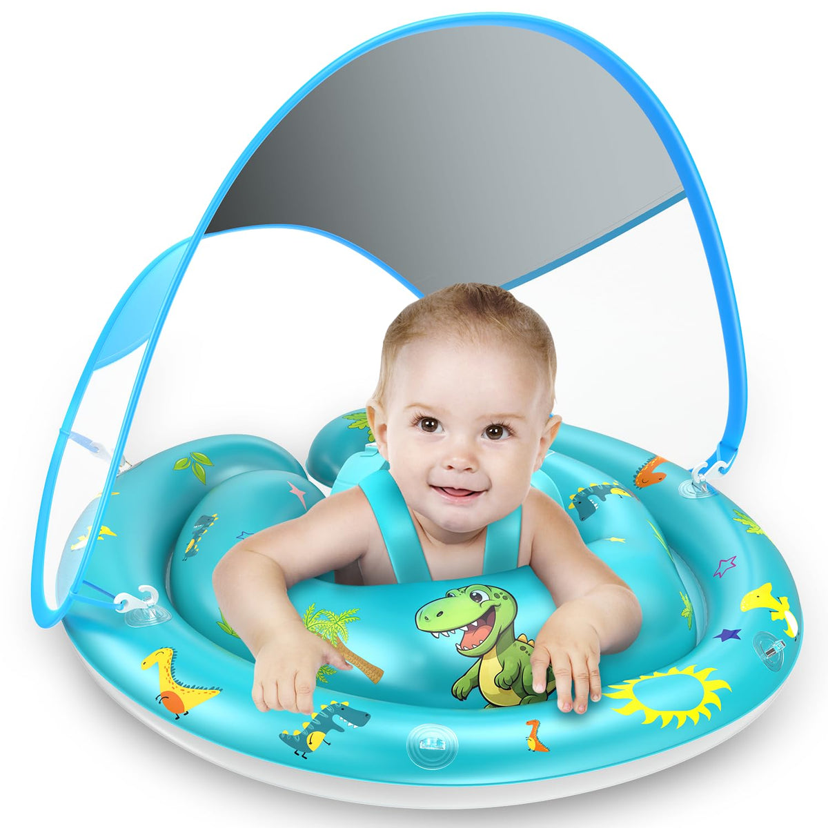 LAYCOL baby pool float with canopy provides UV protection for infants.