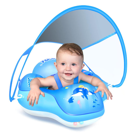 LAYCOL Baby pool float with removable canopy offering shade and sun protection.