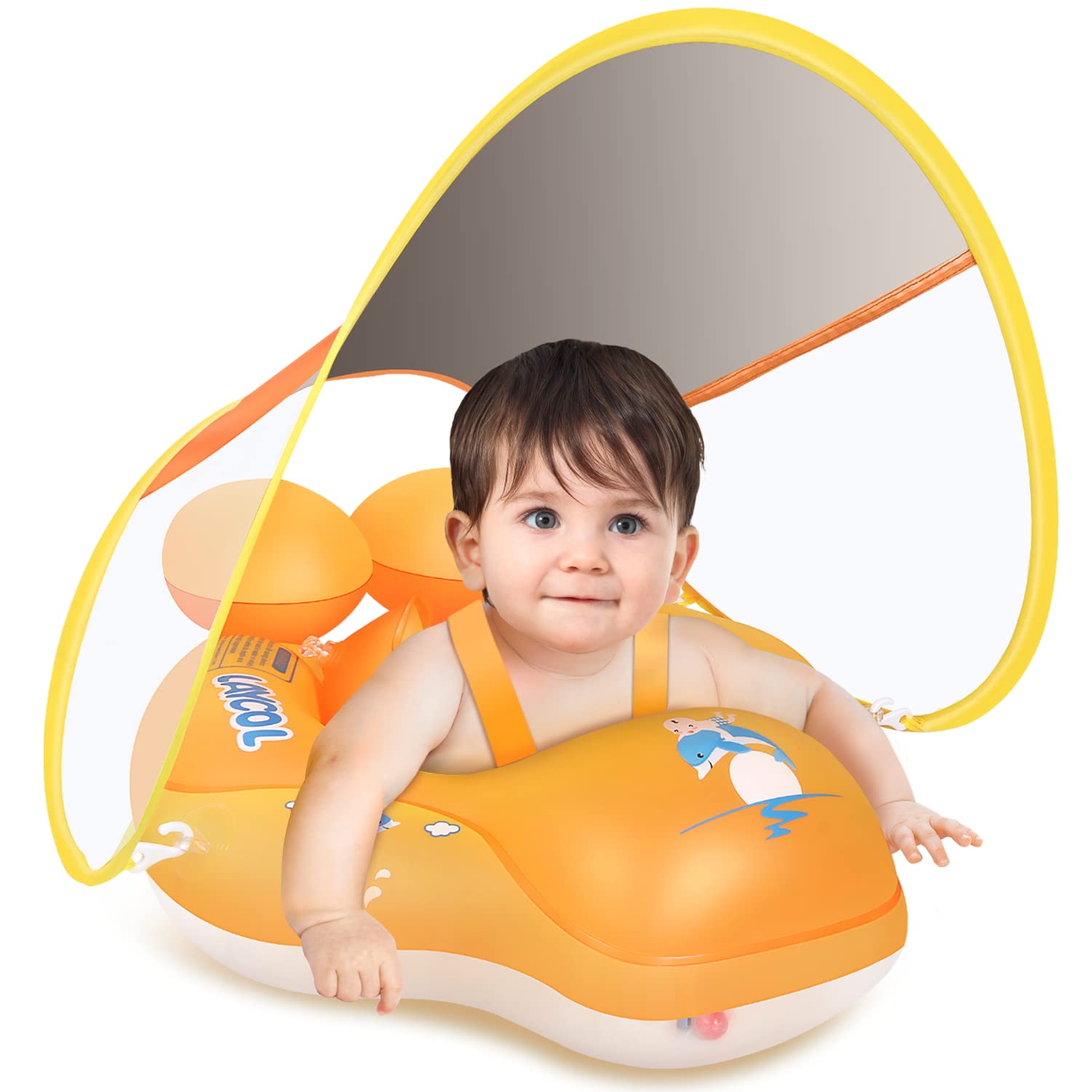 LAYCOL baby pool float with canopy provides UPF 50+ protection for outdoor play