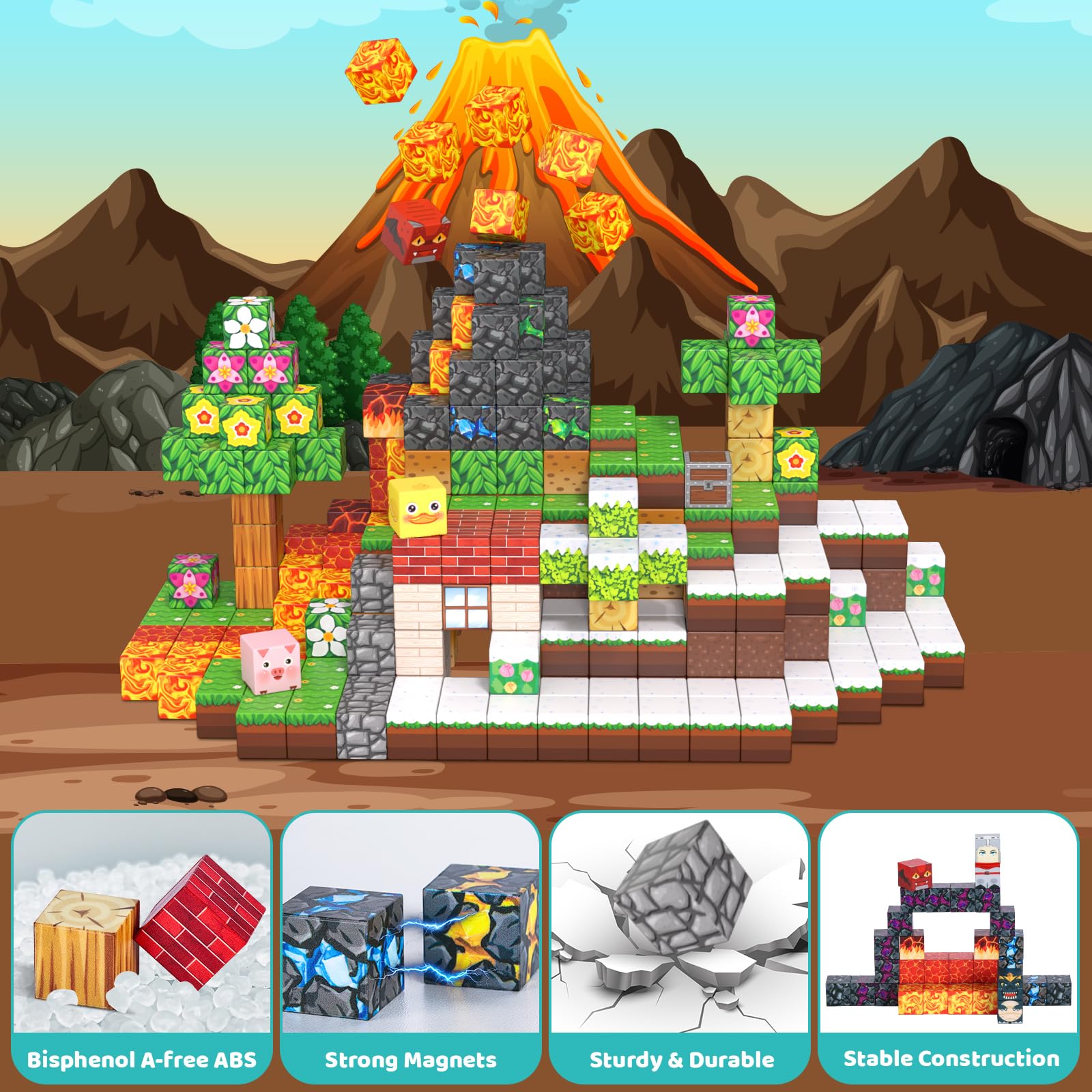 LAYVIC magnetic cubes volcano theme invite dynamic creations and problem solving during play