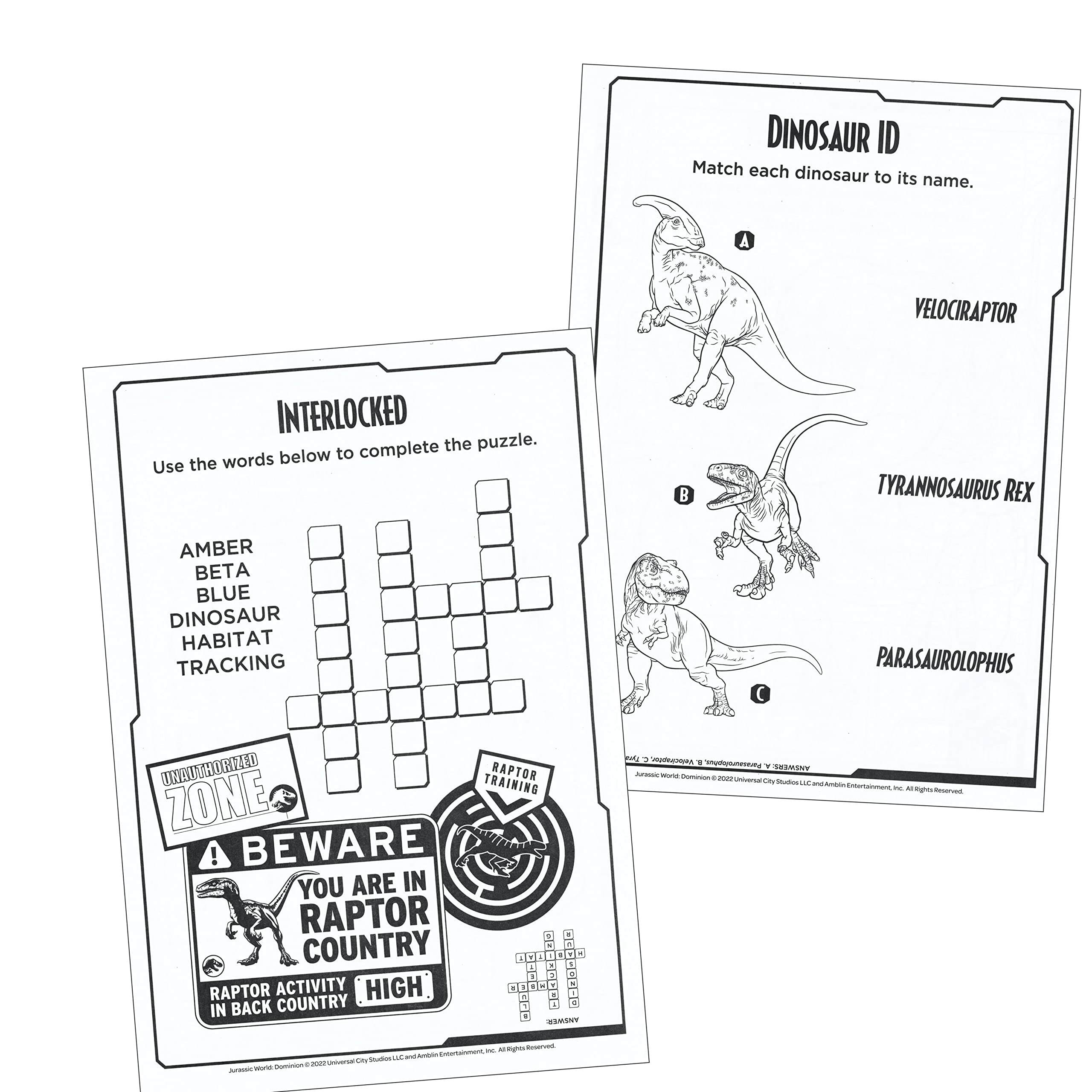 Lazy Days Jurassic World activity puzzles provide fun challenges to solve.