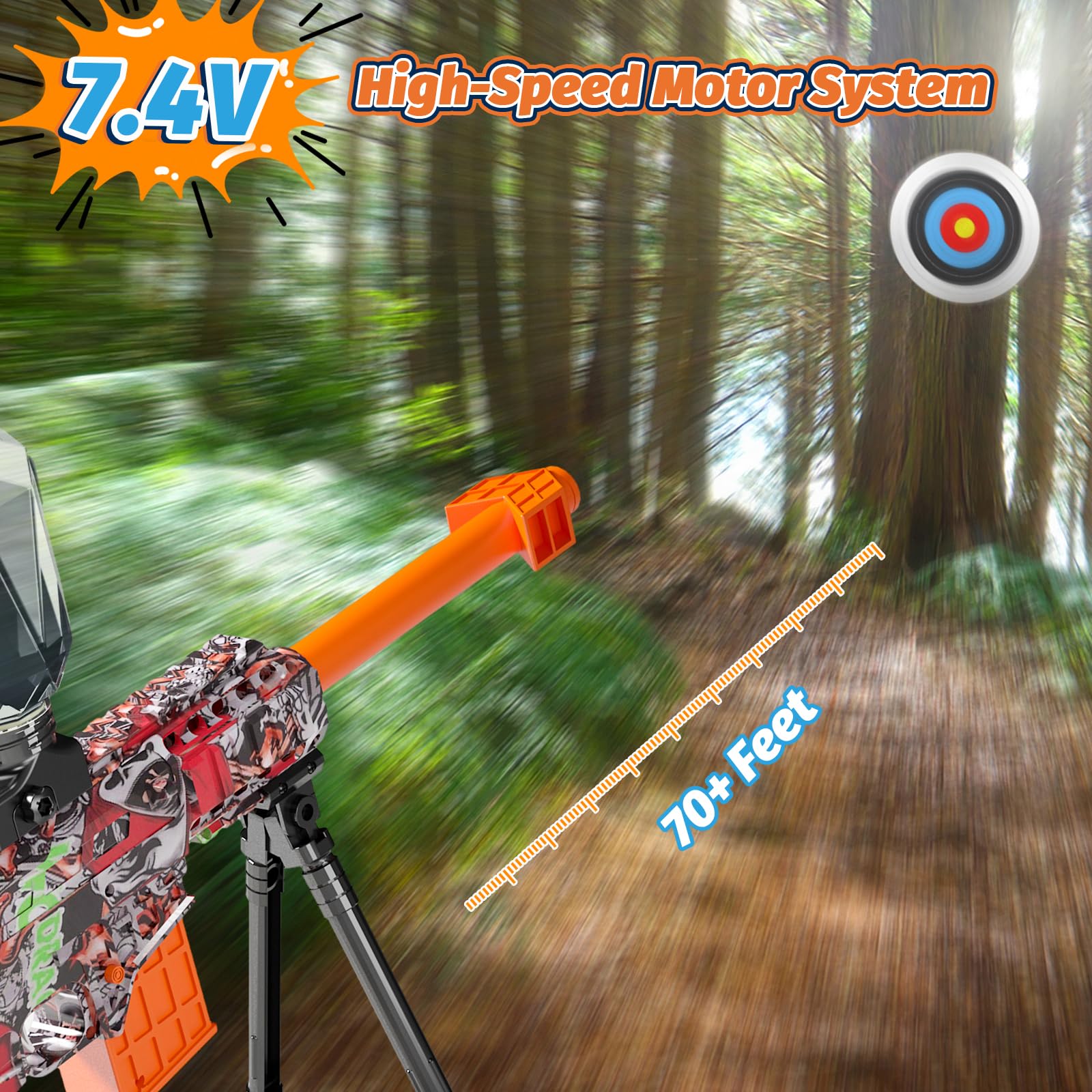 LAZZAROU full-auto action with rapid gel splatter for team battles.