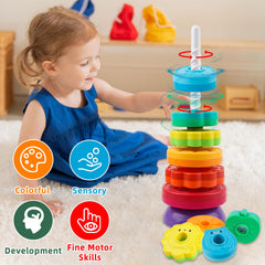 LBAIBB Rainbow Spin Tower colorful discs highlight sorting and sequencing.