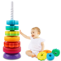 LBAIBB Rainbow Spin Tower discs in bright colors for color recognition and stacking play.