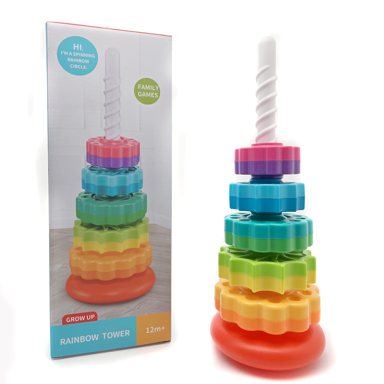 LBAIBB Rainbow Spin Tower features durable ABS plastic and smooth edges