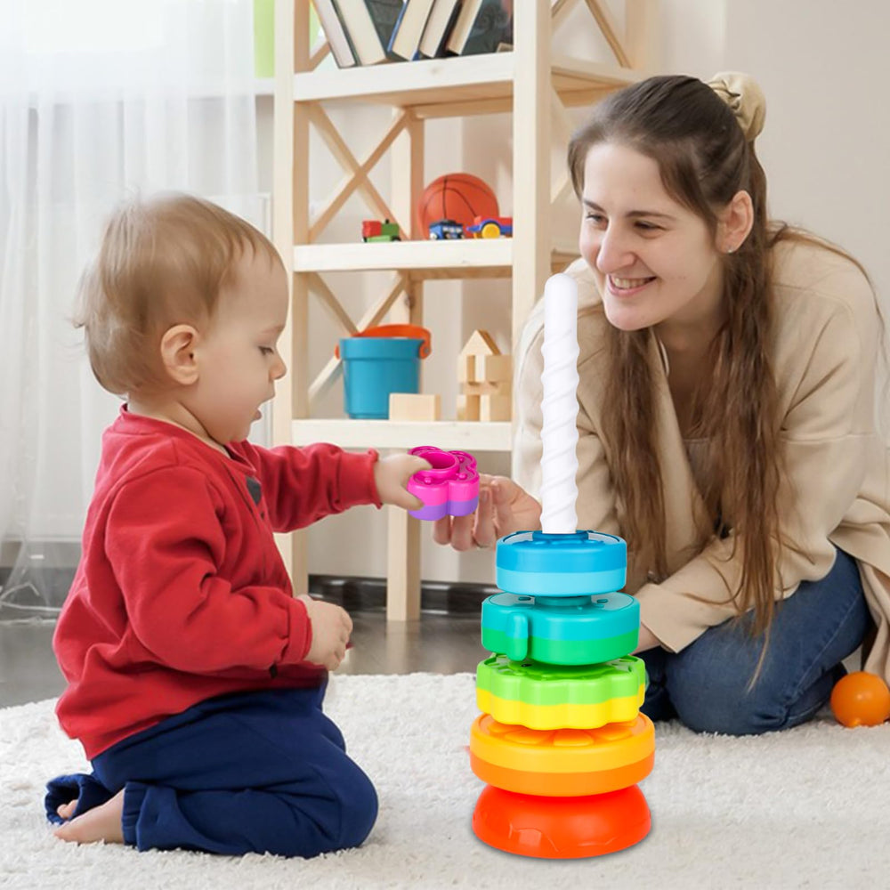LBAIBB Rainbow discs support color recognition and fine motor skills during stacking play.
