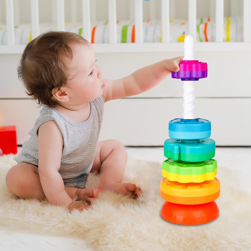 LBAIBB Spin Stack Toy textured edges boost tactile perception and visual recognition.