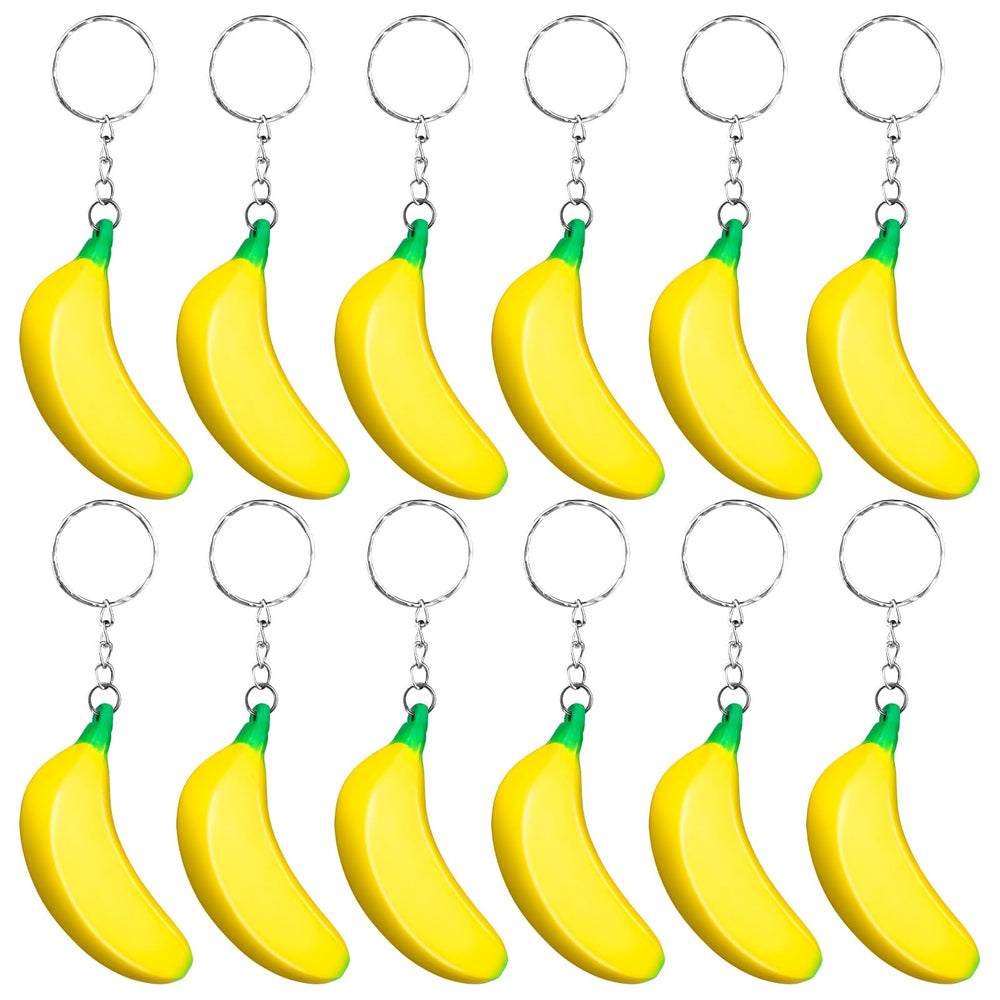 LBSXQGS banana keychain close-up shows soft rubber texture ideal for fidgeting