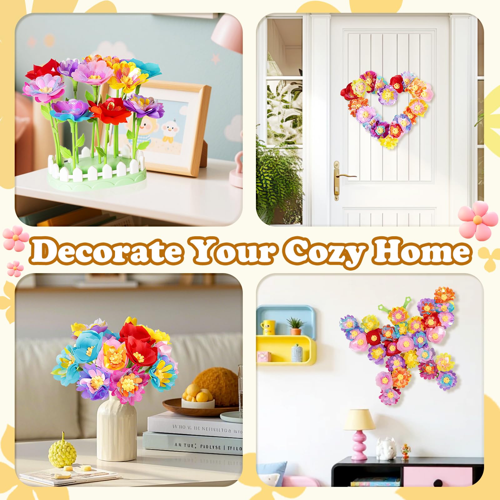 LC eterna kids assemble heart-shaped wreath designs with connectors.